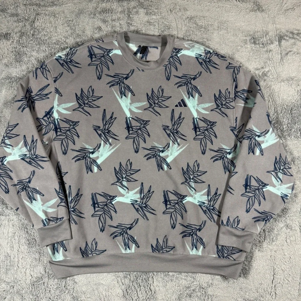 Adidas Oasis Fleece Sweatshirt Floral‎ All Over Print CrewNeck Golf Gray Size XL